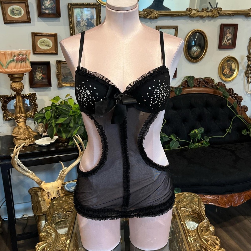Vintage Y2K‎ Victoria's Secret Sexy Little Things black rhinestone bra lingerie